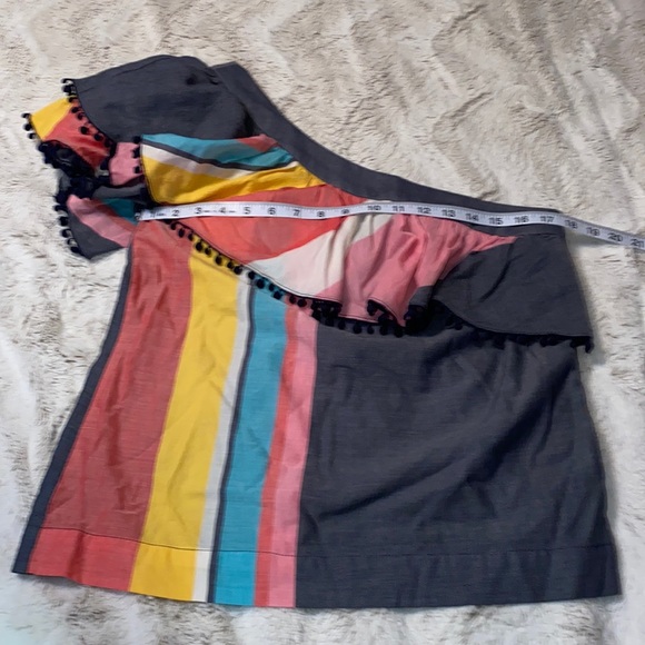 Trina Turk Los Angeles One-Shoulder Striped Cotton/ linen Blend Top size Medium - Picture 9 of 14